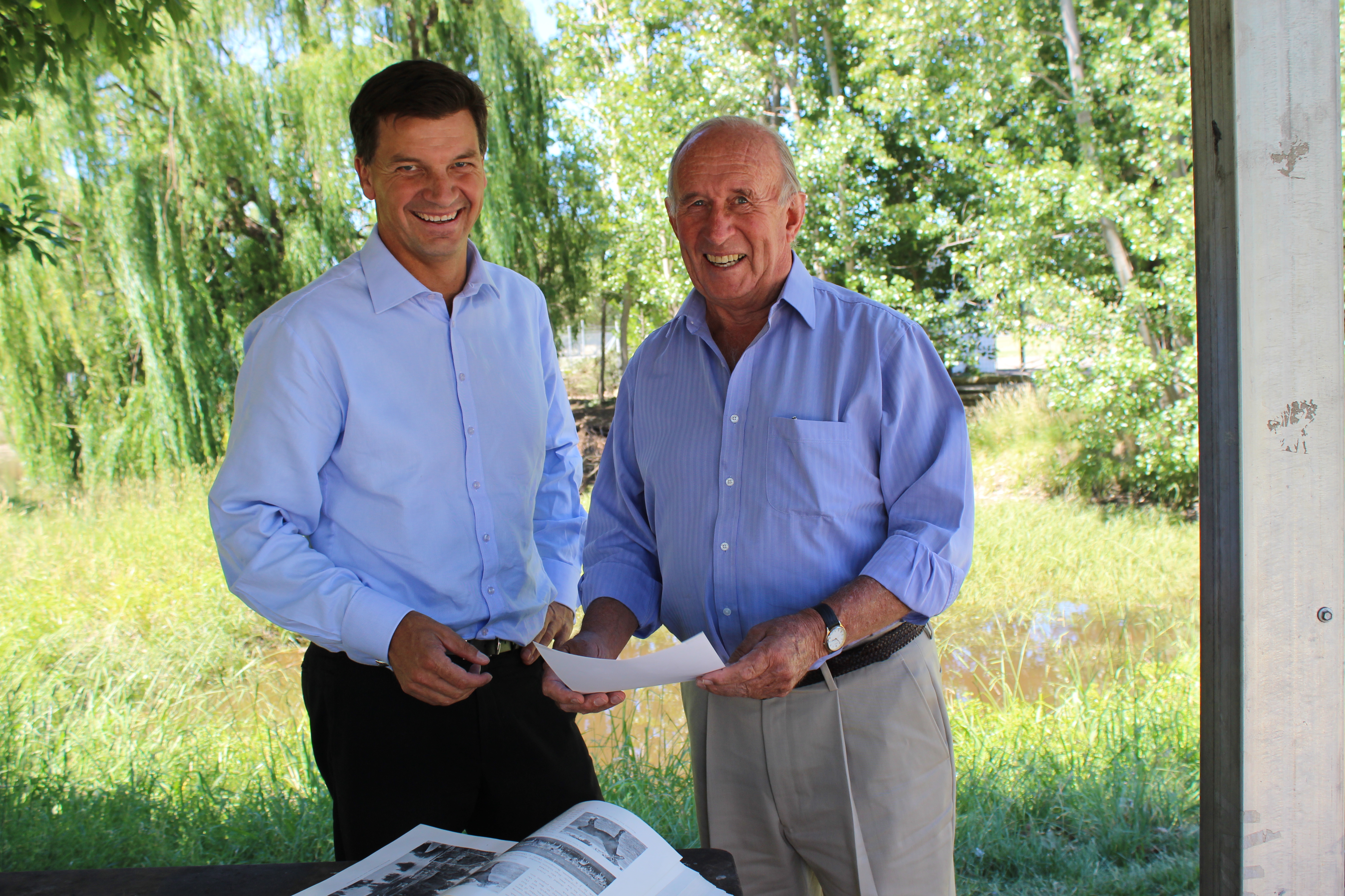 Angus Taylor and long time Yass resident John Storey, the grandson of AB Triggs